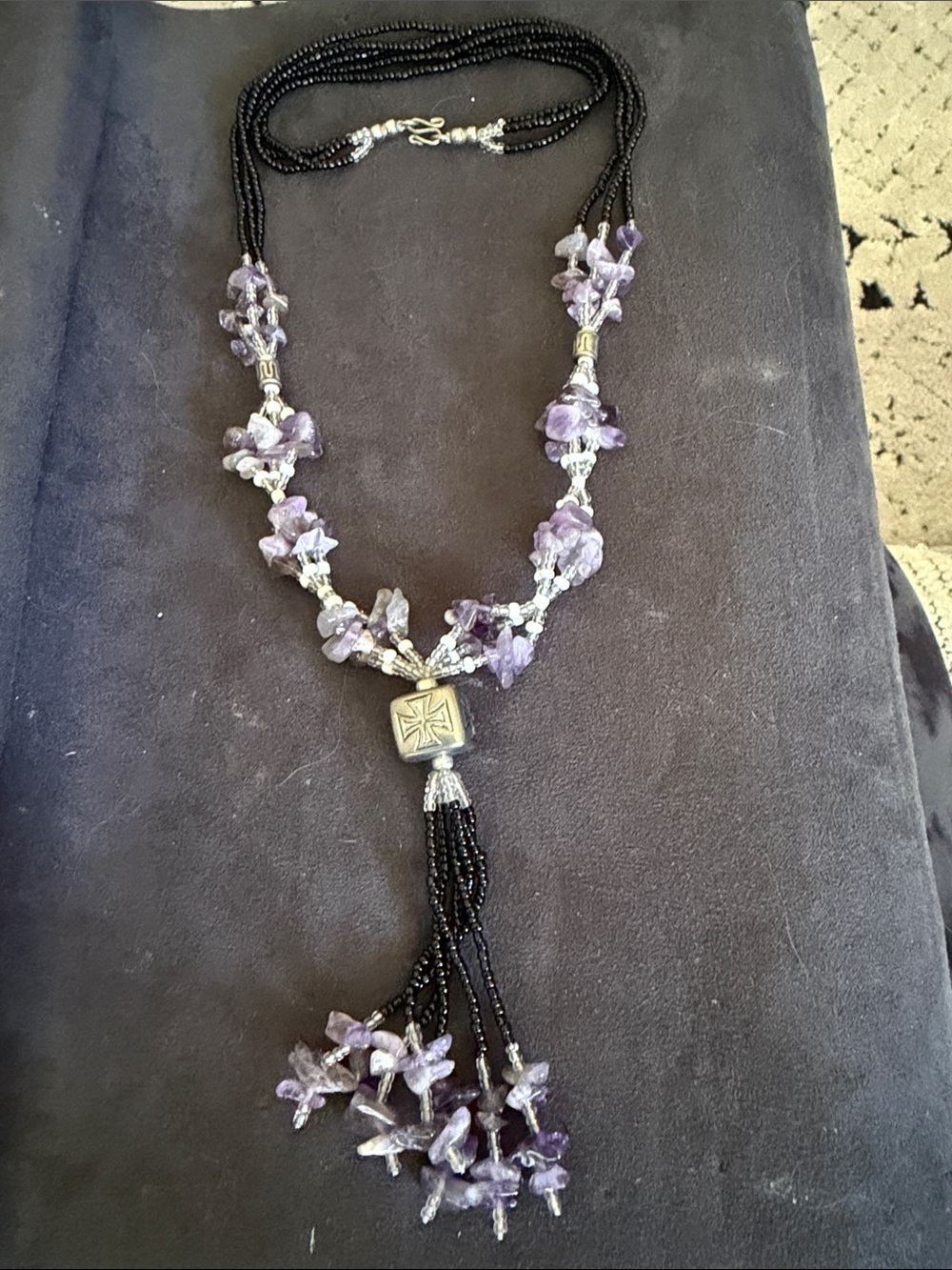 Vintage Amethyst Chip Tassel Necklace - Women's Purple Beaded Jewelry